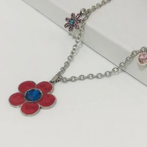 Collar acero inoxidable dijes flor roja